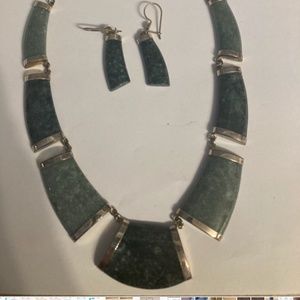 Dark green jade pendant necklace and earrings